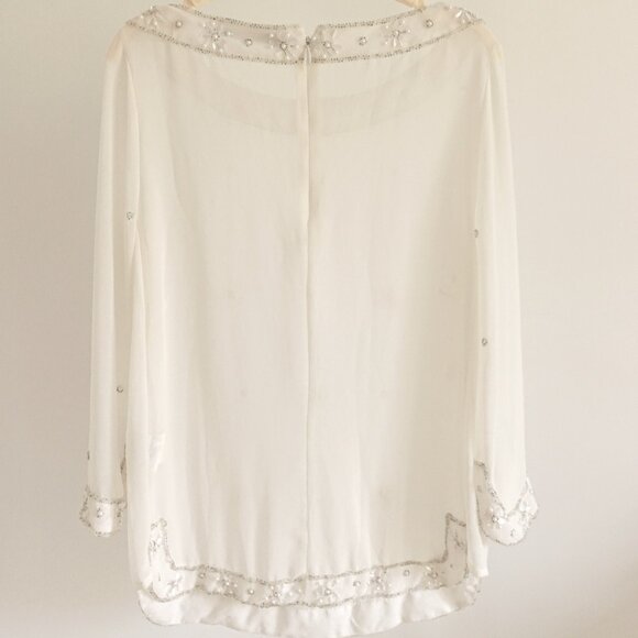 Sfera Elegant Beaded Off-white Chic Blouse - Size S - Picture 3 of 14